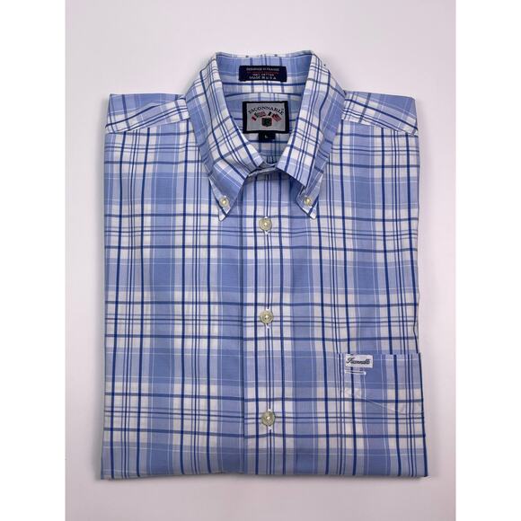 Faconnable Blue & White Plaid Long Sleeve Button-Up Shirt Size L NWOT - Picture 1 of 6